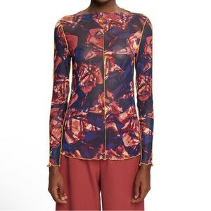 Esprit Navy, Red Mesh Long Sleeve Top